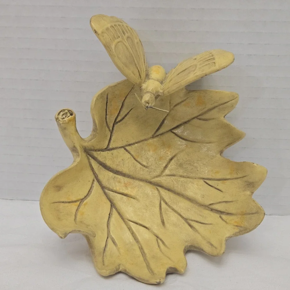 Vtg MCM Golden Maple Leaf Trinket Dish Butterfly Autumn Resin Jewelry Tray‎ 5